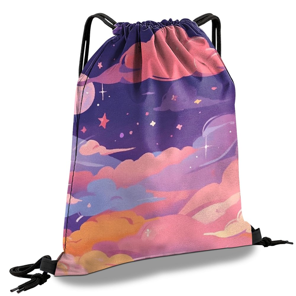 Cabreche Drawstring Backpack Draw String Sports Bags for Gym Travel Beach Waterproof Cute Sackpack Men Women Aesthetic (13"17")-Pink Cloud