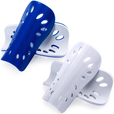 ANCIRS 2 Pairs Soccer Shin Guards for Youth, Breathable Shin Guard Sleeves Football Games, EVA Cushion Calf Protective Gear for Young People- White & Blue