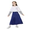 LIONJIE Girls Casual Denim Skirt Midi Pleated Buttons A-Line Over-Knee with Pocket 3-12Years (US, Age, 11 Years, 12 Years, Blue 02) view 2