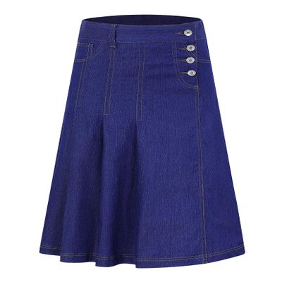 LIONJIE Girls Casual Denim Skirt Midi Pleated Buttons A-Line Over-Knee with Pocket 3-12Years (US, Age, 7 Years, 8 Years, Blue 02)