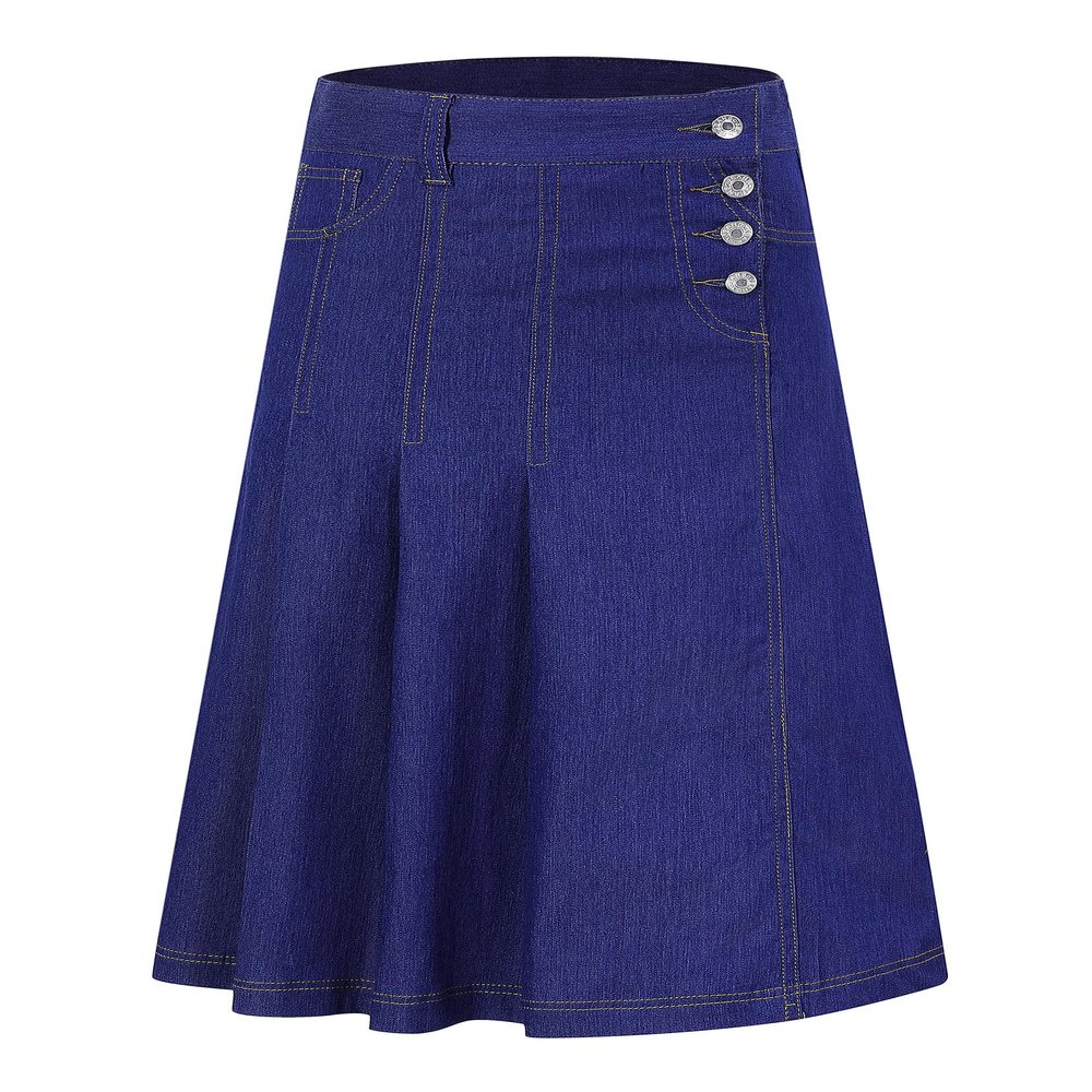 LIONJIE Girls Casual Denim Skirt Midi Pleated Buttons A-Line Over-Knee with Pocket 3-12Years (US, Age, 7 Years, 8 Years, Blue 02)