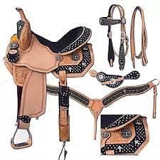 AD Saddlery Pony & Adult Classic Quality Premium Leather Comfort Western Barrel Racing Trail Equestrian Horse Saddle for Riding Headstall, Breast Collar & REINS Size: 10-18 inches Seat, BRL84 (11)