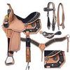 AD Saddlery Pony & Adult Classic Quality Premium Leather Comfort Western Barrel Racing Trail Equestrian Horse Saddle for Riding Headstall, Breast Collar & REINS Size: 10-18 inches Seat, BRL84 (11) view 1
