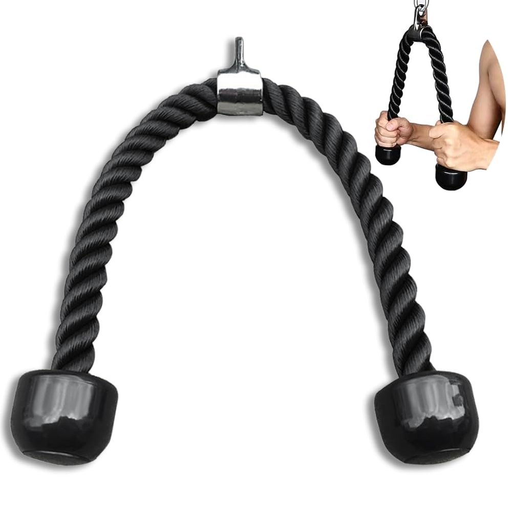 ZJchao Tricep Rope Pull Down Cable, Pull Down Rope Single Grip Tricep Bicep Exercise Rope Attachment with Storage Pouch for Cable Machines Gym Pulley Workout (Double Grip)