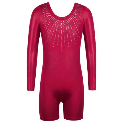 BAOHULU Leotard for Girls Gymnastics Toddler Tank Biketards Shorts Shiny Diamond Kids Dancewear B390_Winered_120