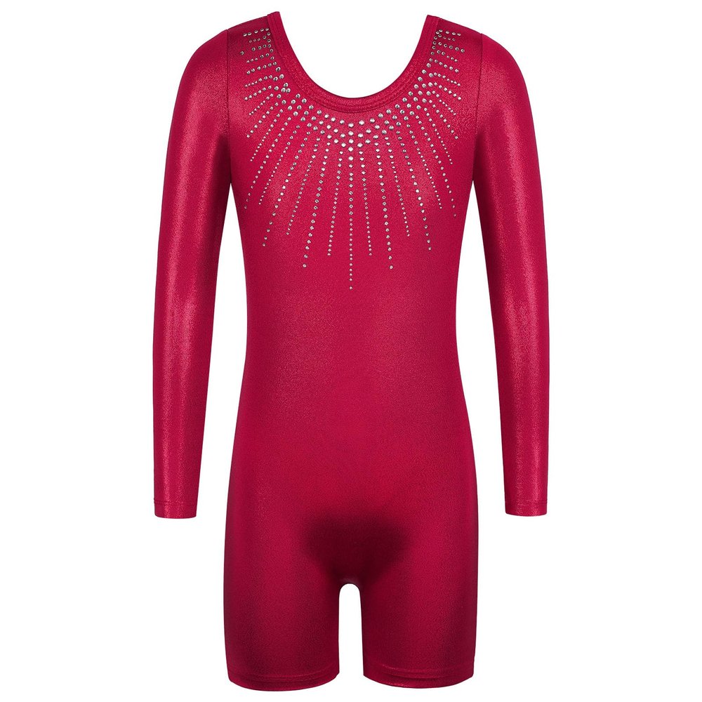 BAOHULU Leotard for Girls Gymnastics Toddler Tank Biketards Shorts Shiny Diamond Kids Dancewear B390_Winered_120