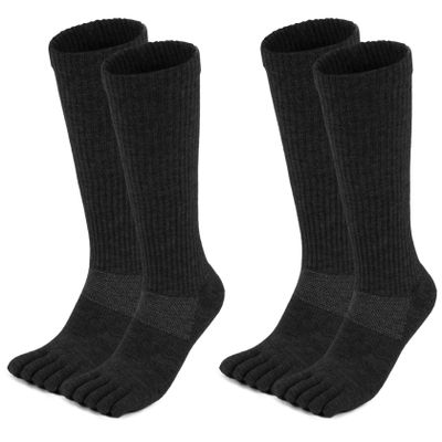 aomagic Merino Wool Toe Socks for Men and Women Hiking Cushion Boot Socks with Toes (2 Pairs), Large