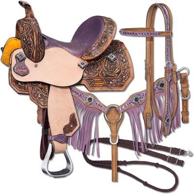 AD Saddlery Pony & Adult Classic Quality Premium Leather Comfort Western Barrel Racing Trail Equestrian Horse Saddle for Riding Headstall, Breast Collar & REINS Size: 10-18 inches Seat, BRL103 (13)