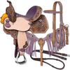 AD Saddlery Pony & Adult Classic Quality Premium Leather Comfort Western Barrel Racing Trail Equestrian Horse Saddle for Riding Headstall, Breast Collar & REINS Size: 10-18 inches Seat, BRL103 (13) view 1