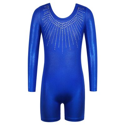 BAOHULU Leotard for Girls Gymnastics Toddler Tank Biketards Shorts Shiny Diamond Kids Dancewear B390_RoyalBlue_120