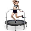 48" Foldable Mini Trampoline for Kids & Adults, Fitness Rebounder with 5-Level Adjustable Foam Handle, Max Load 450 lbs, Indoor/Outdoor Exercise Trampoline for Home Workouts (Silver) view 1
