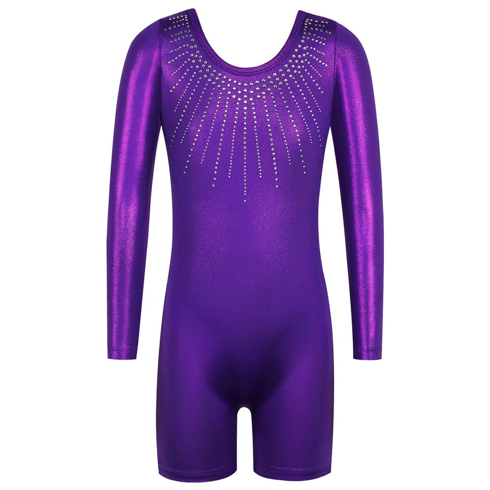 BAOHULU Leotard for Girls Gymnastics Toddler Tank Biketards Shorts Shiny Diamond Kids Dancewear B390_DarkPurple_130