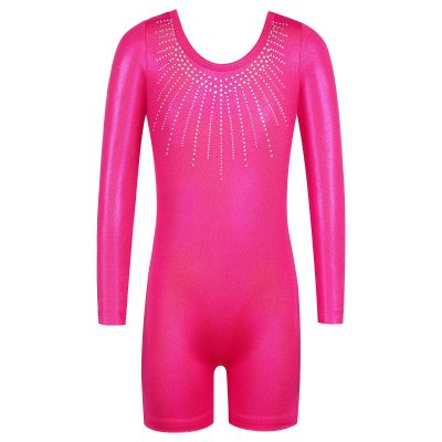 BAOHULU Leotard for Girls Gymnastics Toddler Tank Biketards Shorts Shiny Diamond Kids Dancewear B390_HotPink_150