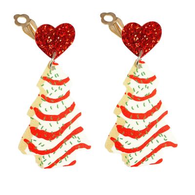 Christmas Clip on Earrings Non Pierced for Women Screw Back Heart Star Tree Acrylic Holiday Colourful Tree Drop Dangle Trendy Jewelry,White