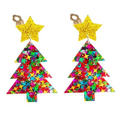 Christmas Clip on Earrings Non Pierced for Women Screw Back Heart Star Tree Acrylic Holiday Colourful Tree Drop Dangle Trendy Jewelry, Colorful