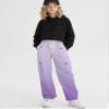Betusline Girl's High Waist Wide Leg Cargo Pants Y2K Parachute Pants with Pockets and Drawstring, Gradient Purple, 7-8 Years = Tag 140 view 3