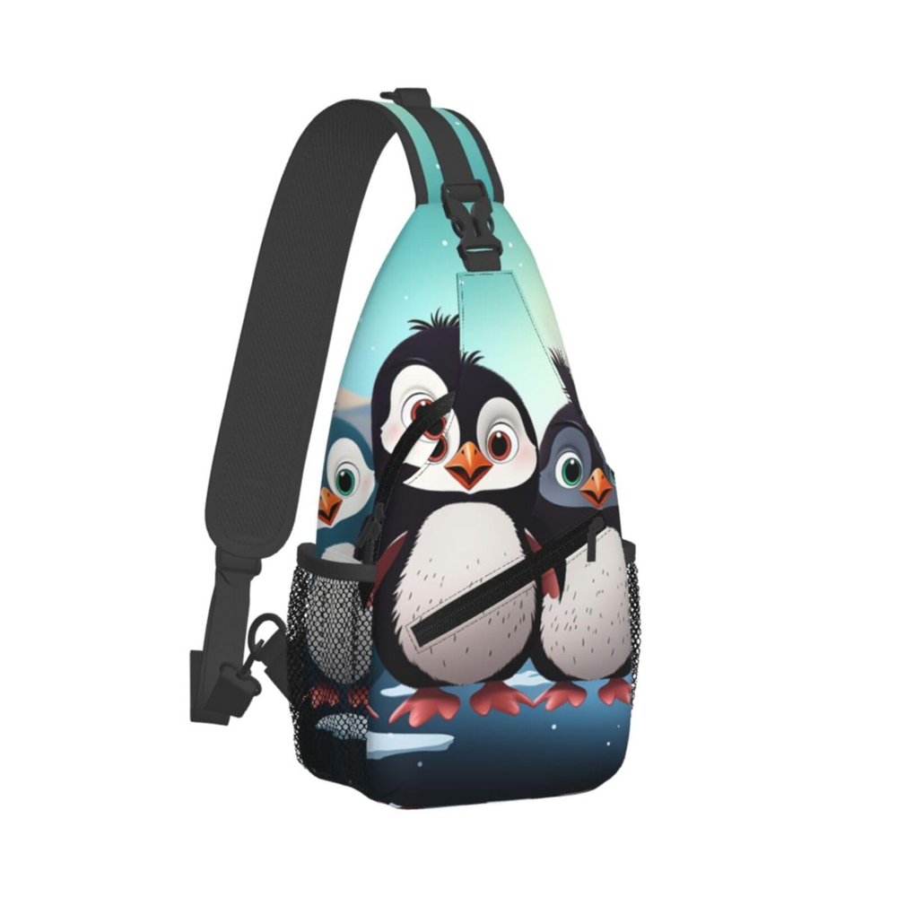 DJUETRUI Sling Bag for Women Men Chest Bag Sling Backpack Five cute penguins Crossbody Bag Fanny Pack Daypack for Travel Hiking