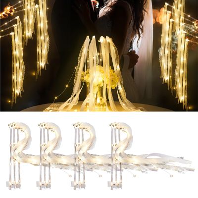 24 PCS Light Up Wands for Wedding with Ribbon, 3 Flashing Modes, Glowing Fairy Wands with Bell, LED Wands with Lace for New Year Ceremony Wedding Holiday Party (A)