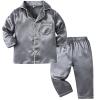 2-Piece Silk ajamas Set for Kids Toddler Boy Girl Long Sleeve Satin leepwear Button Down (Grey, 6-7 Years) view 1