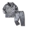 2-Piece Silk ajamas Set for Kids Toddler Boy Girl Long Sleeve Satin leepwear Button Down (Grey, 6-7 Years) view 3
