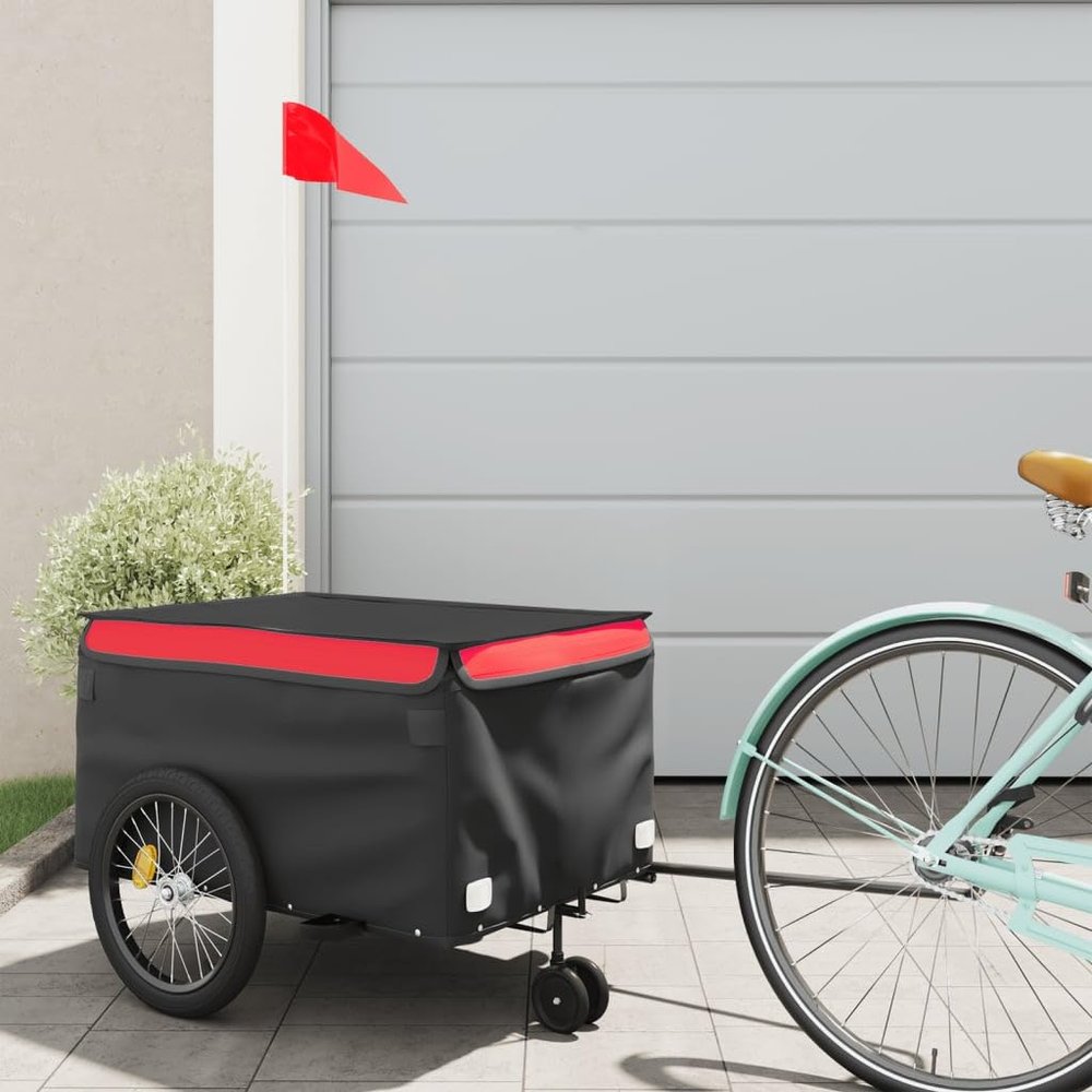 Fregramei Bike Cargo Trailer, Bicycle Cart Bike Wagon Trailer, Bike Luggage Carrier, Loading Bike Storage Cart, Black and Red, Maximum Load Capacity: 66.1 lb,-436