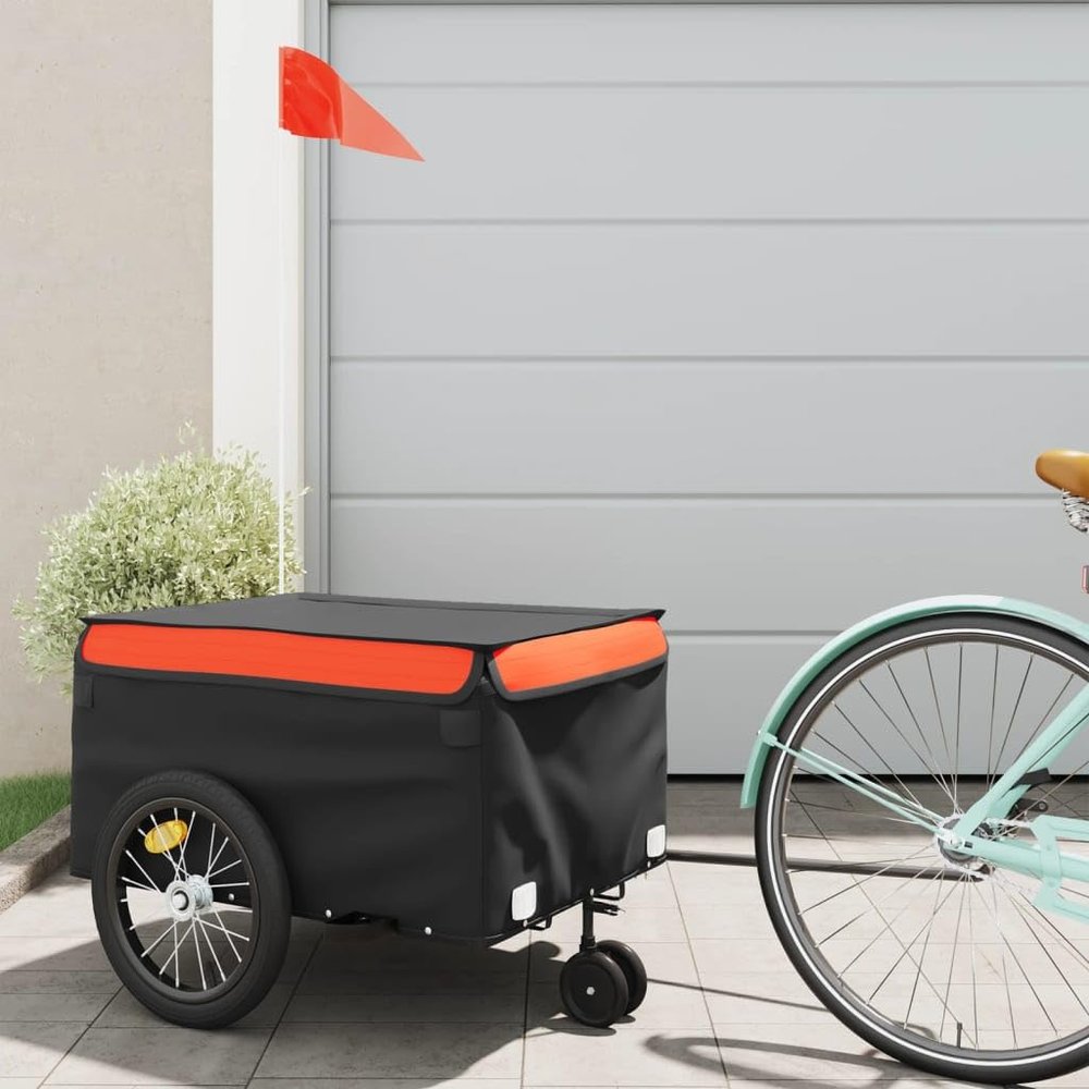 Fregramei Bike Cargo Trailer, Bicycle Cart Bike Wagon Trailer, Bike Luggage Carrier, Loading Bike Storage Cart, Black and Orange, Maximum Load Capacity: 99.2 lb,-437