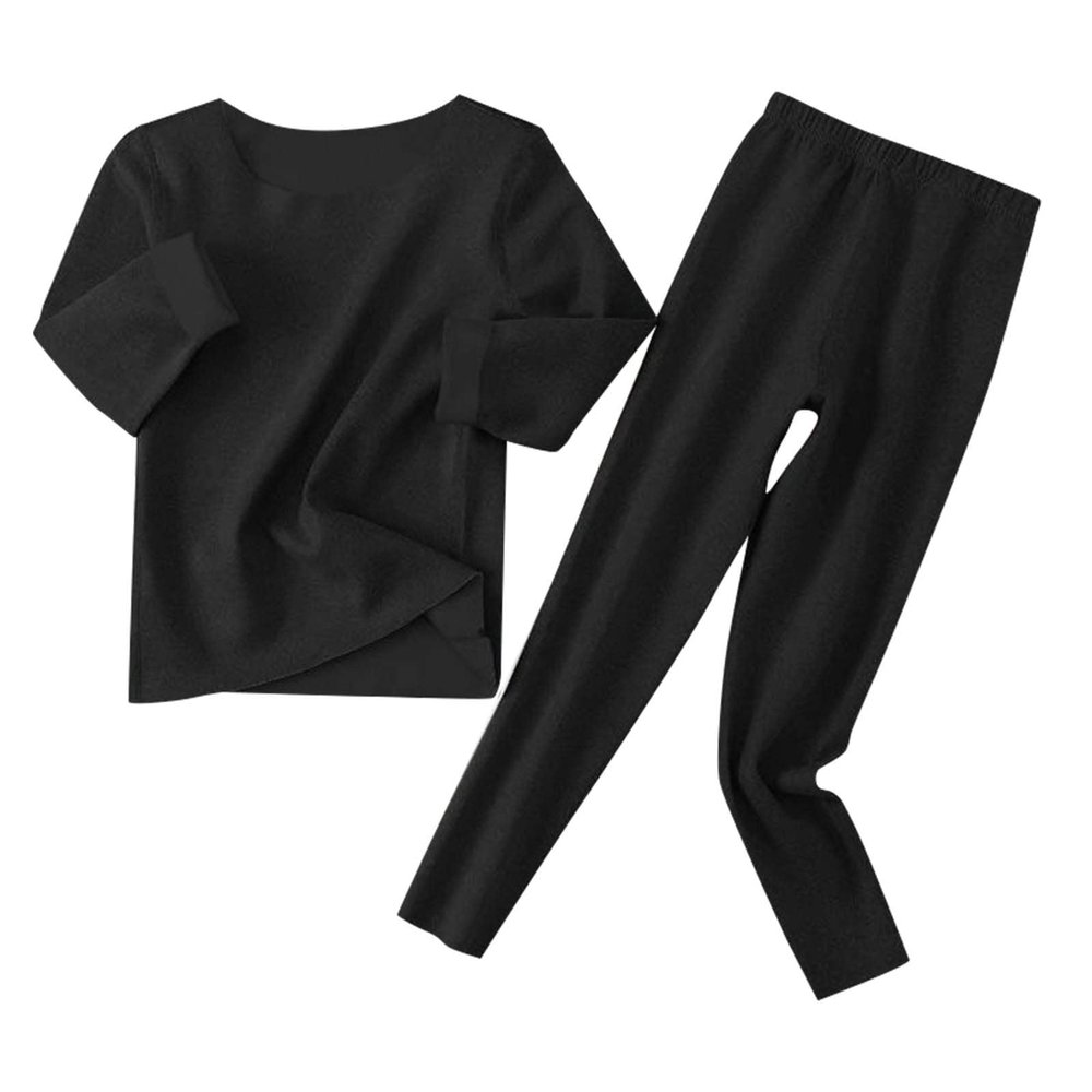 Thermal Underwear for Kids eamless Base Layer Long ohns Set Boys Girls Solid Soft Long Underwear (Black, 5-6 Years)