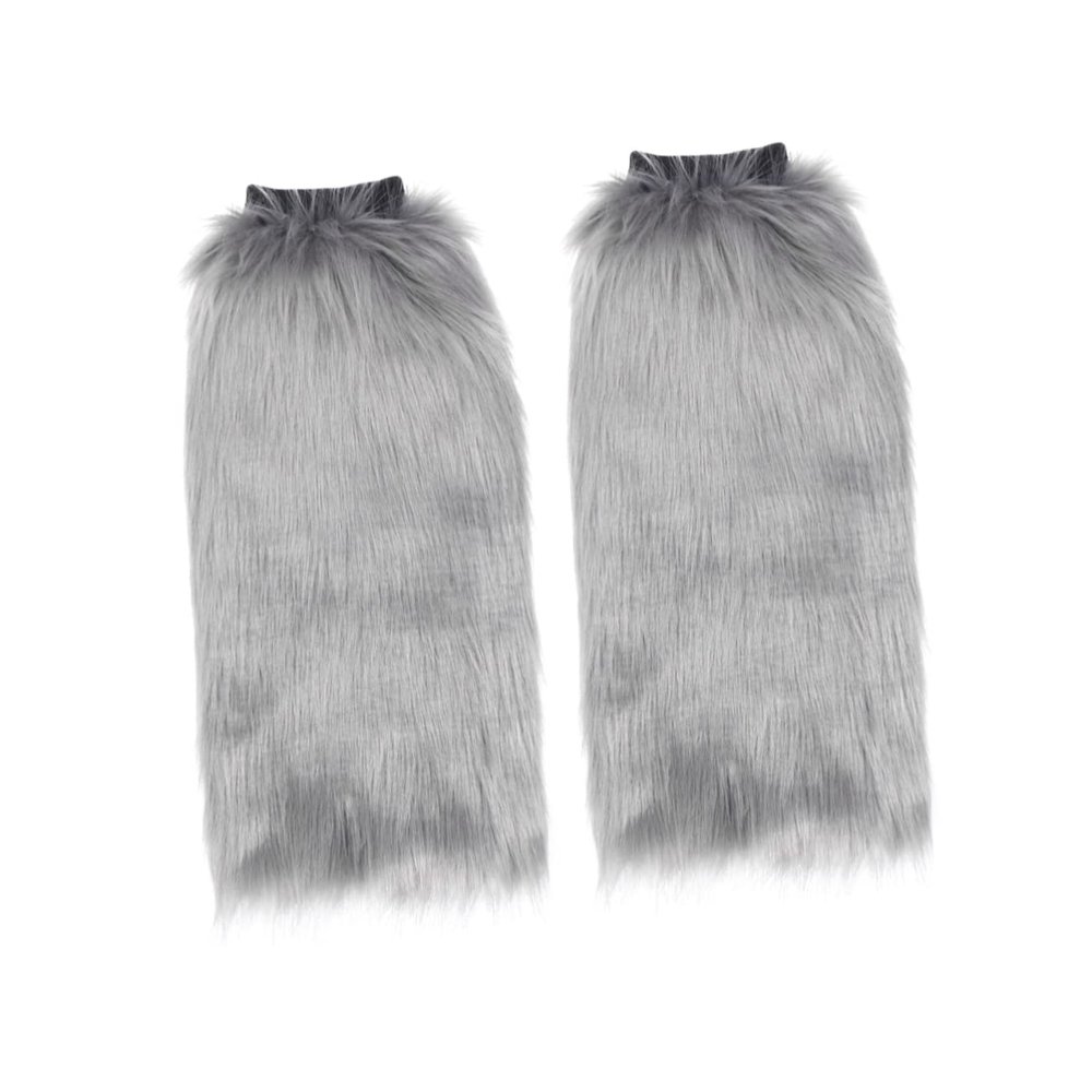 CONGARTENO Faux Fur Leg Warmers for Women and Girls Plush Knee Warmers Grey Soft and Comfortable Winter Accessory for Stylish Footwear