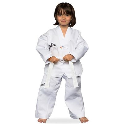 Daedo Taekwondo Beginner Uniform - WT Recognized, International Standards, White V-Neck, Includes Pants & Belt, Height - 150 cm