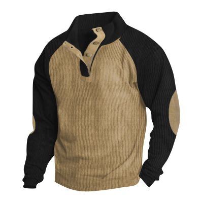 AAZJSS Men's Corduroy Shirt - Lapel Collar Button Up Pullover Mock Neck Crew Neck Sweatshirt Long Sleeve