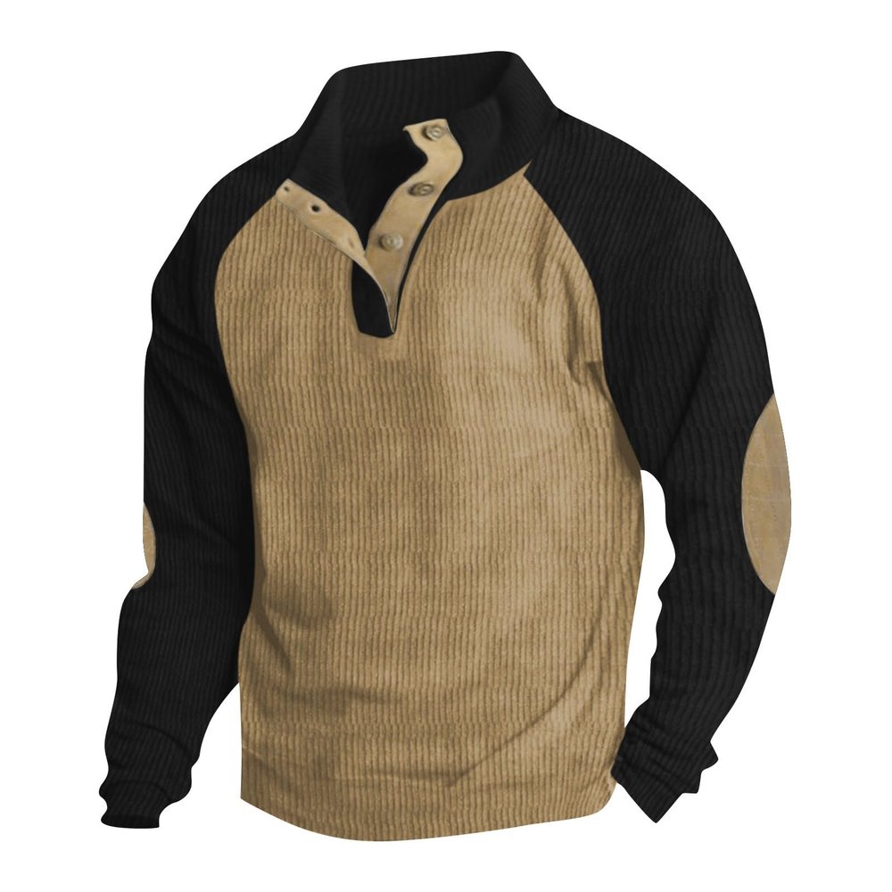 AAZJSS Men's Corduroy Shirt - Lapel Collar Button Up Pullover Mock Neck Crew Neck Sweatshirt Long Sleeve