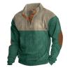 Corduroy Casual Long Sleeve Button Henley Neck Sweatshirt with Stand Collar view 1