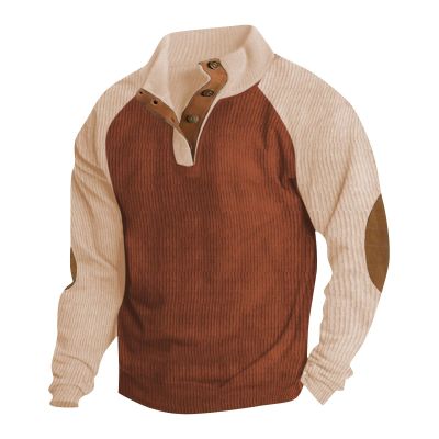 AAZJSS Mens Corduroy Crew Neck Henley Sweatshirt