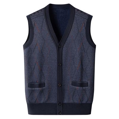 ZYXTIM Mens Sleeveless Sweater Knitted Argyle Vest Vest V-Neck Button Down Lightweight Warm Cozy Cardigan Vest with Pocket(A-Dark Gray,X-Large)