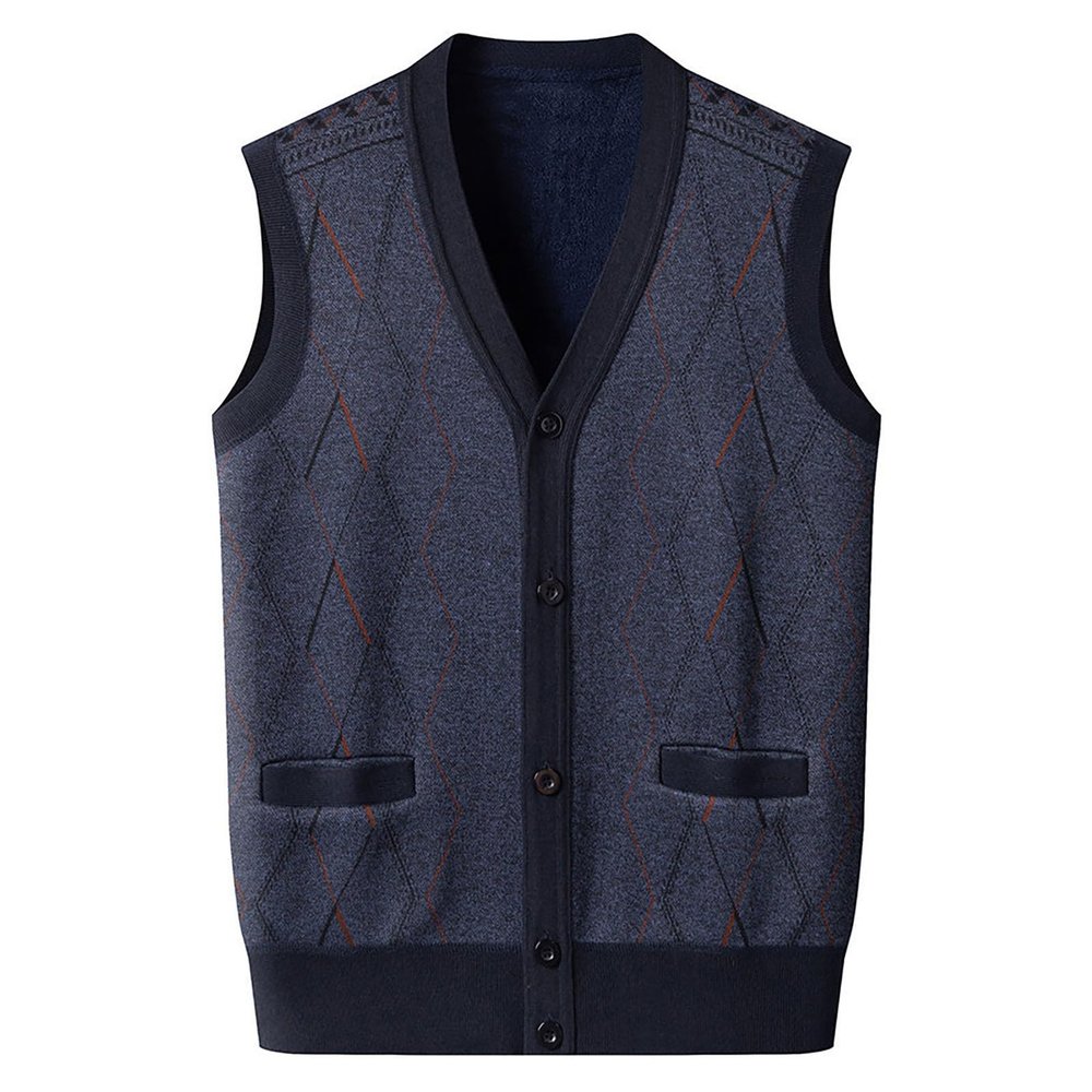ZYXTIM Mens Sleeveless Sweater Knitted Argyle Vest Vest V-Neck Button Down Lightweight Warm Cozy Cardigan Vest with Pocket(A-Dark Gray,X-Large)