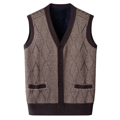 ZYXTIM Mens Sleeveless Sweater Knitted Argyle Vest Vest V-Neck Button Down Lightweight Warm Cozy Cardigan Vest with Pocket(A-Coffee,XX-Large)