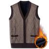 ZYXTIM Mens Sleeveless Sweater Knitted Argyle Vest Vest V-Neck Button Down Lightweight Warm Cozy Cardigan Vest with Pocket(A-Coffee,XX-Large) view 2