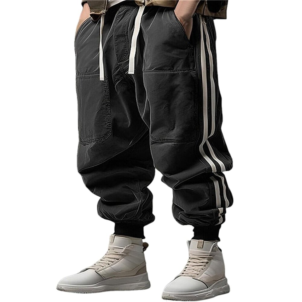 Abborora Mens Casual Sports Pants Athletic Running Sweatpants Hip Hop Trousers Side Stripes Sweatpant (XX-Large,Black)