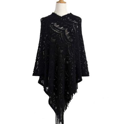 Dsgzkk Shawl,Women Hollow Out Crochet Sweater Cape Pullover Knitted Shawl Scarf Solid Color Tassels Asymmetric Poncho Wrap