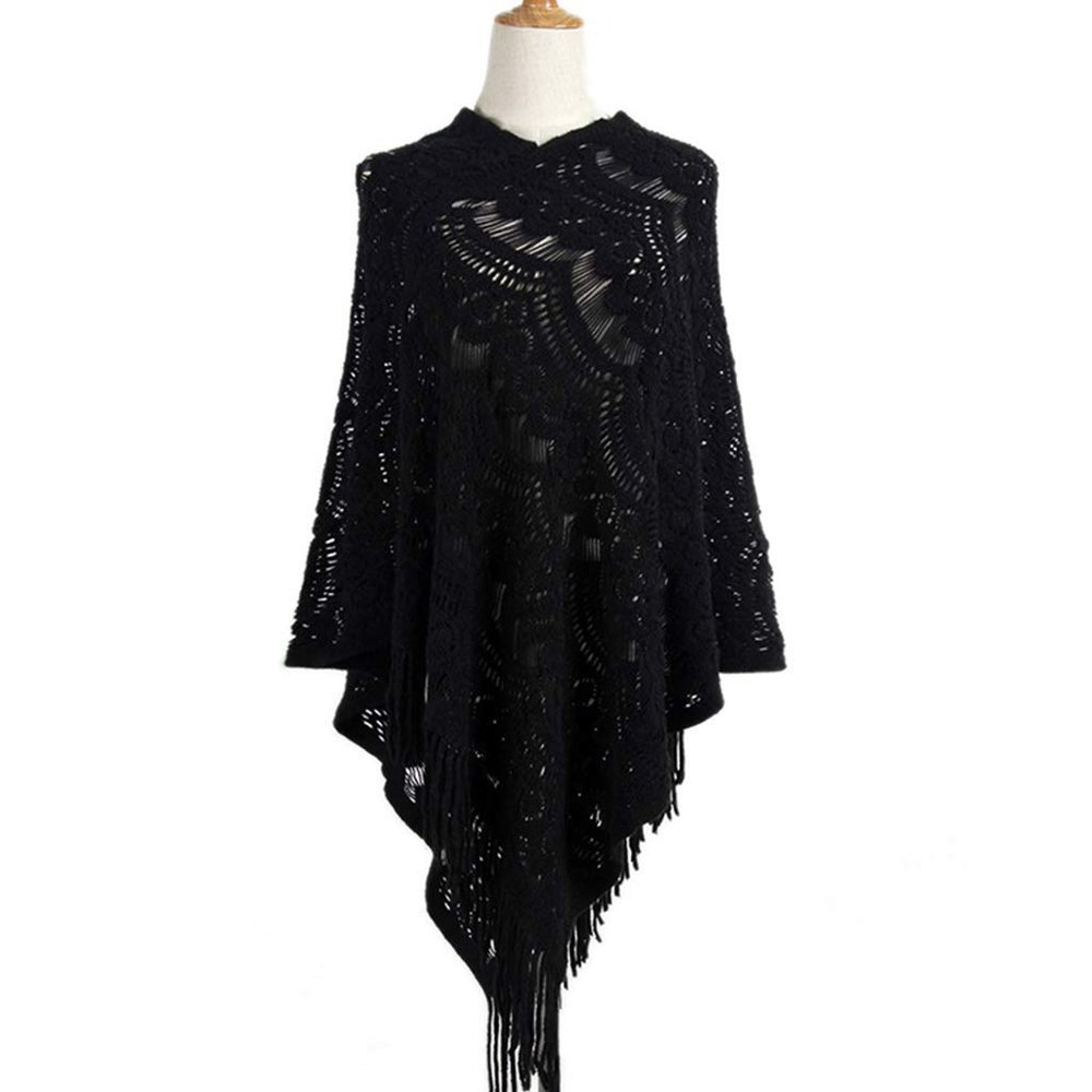 Dsgzkk Shawl,Women Hollow Out Crochet Sweater Cape Pullover Knitted Shawl Scarf Solid Color Tassels Asymmetric Poncho Wrap