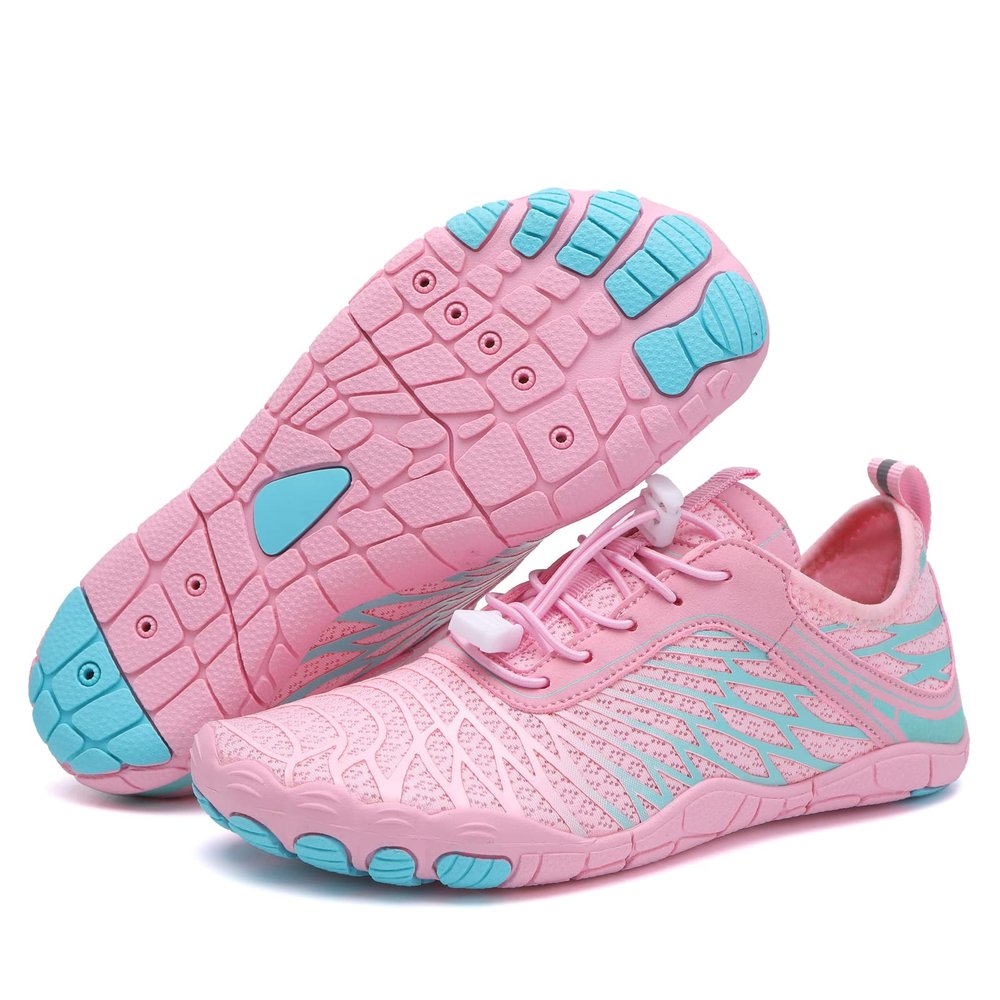 EWUHA Barefoot Shoes Womens Mens Footwear for Walking Hiking with Wide Toe Box,Healthy & Non-Slip,Breathable Barefoot Vitality Water Shoes for Beach Pool Swim Outdoor (Unisex) Pink