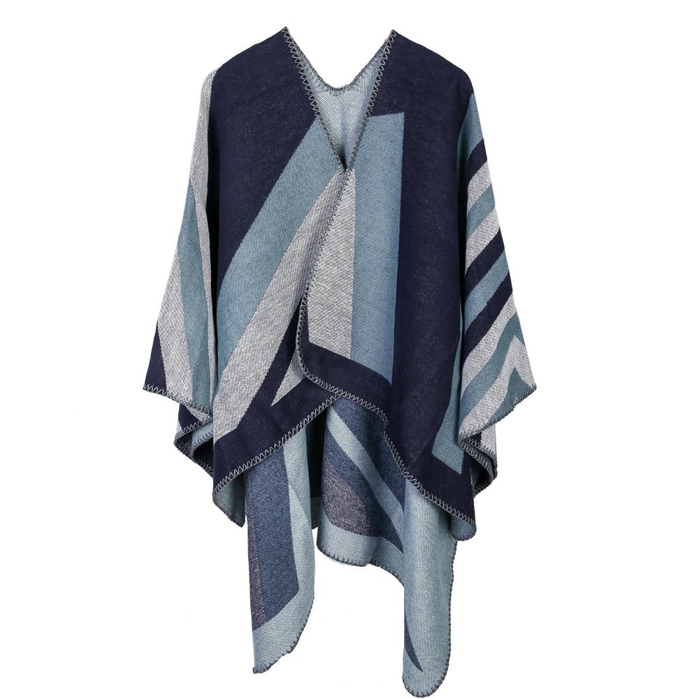 Dsgzkk Shawl,Women Open Front Poncho Cape Irregular Striped Shawl Wrap Thicken Warm Oversize Cardigan Sweater Scarf