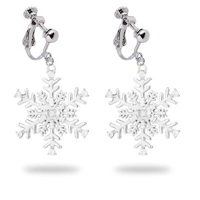 Christmas Clip on Earrings for Women Non Pierced Snowflake Rhinestone Crystal Holiday Cubic Zirconia Fur Ball Fluffy Pom Trendy Jewelry