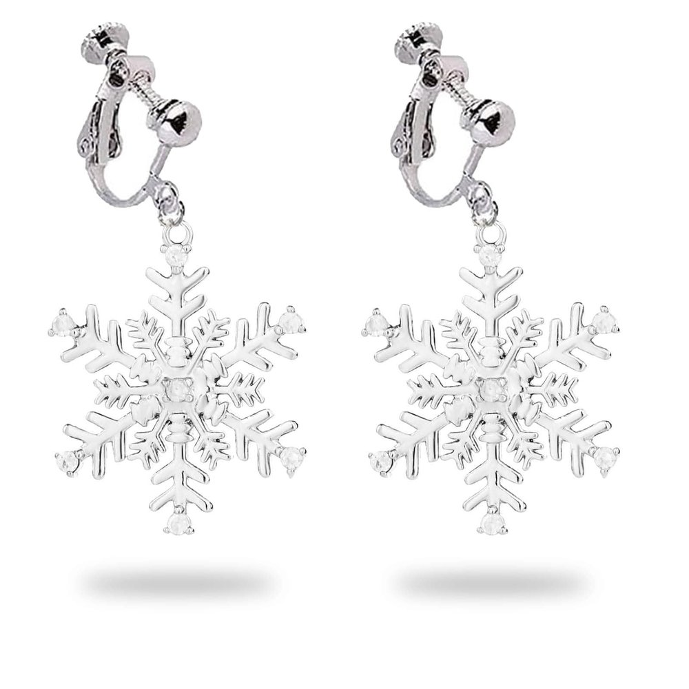 Christmas Clip on Earrings for Women Non Pierced Snowflake Rhinestone Crystal Holiday Cubic Zirconia Fur Ball Fluffy Pom Trendy Jewelry