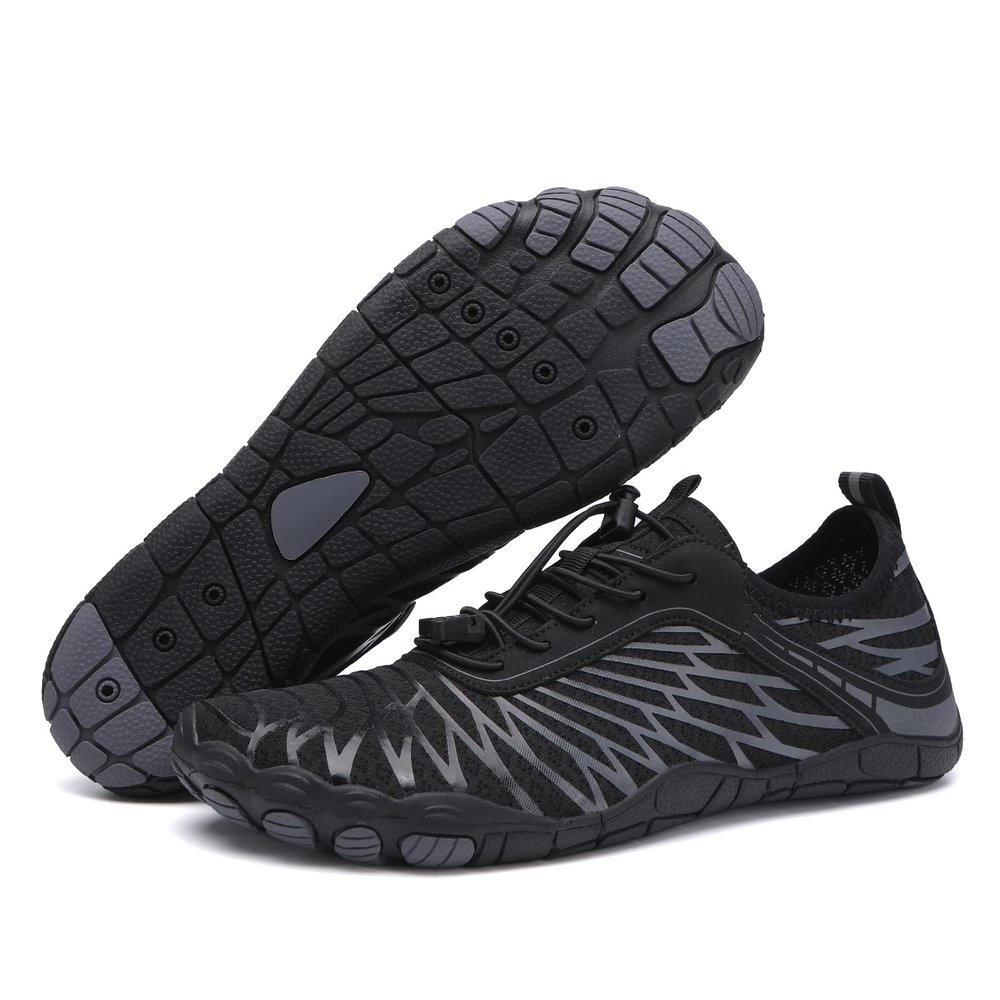 EWUHA Barefoot Shoes Womens Mens Footwear for Walking Hiking with Wide Toe Box,Healthy & Non-Slip,Breathable Barefoot Vitality Water Shoes for Beach Pool Swim Outdoor (Unisex) Black
