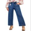 Astylish Womens High Rise Solid Wide Leg Denim Pants Cropped Straight Leg Jeans Dark Blue view 1
