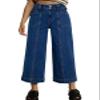 Astylish Womens High Rise Solid Wide Leg Denim Pants Cropped Straight Leg Jeans Dark Blue view 2