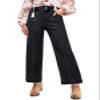 Astylish Womens High Waisted Straight Leg Jeans Cropped Wide Leg Denim Pants Black view 1