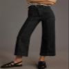 Astylish Womens High Waisted Straight Leg Jeans Cropped Wide Leg Denim Pants Black view 3
