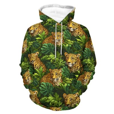 Leopard Tropical Leaves Unisex Hoodies 3D Printed Pullover Sweatshirt Casual Hooded Sweater Tops3XL